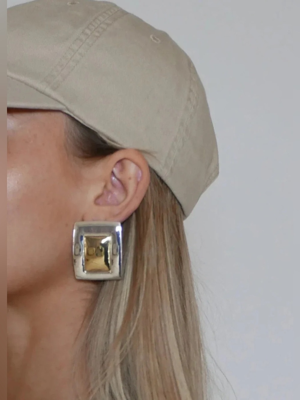 Heaven mayhem two tone rectangle stub earrings